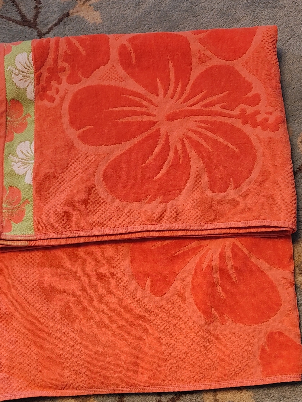 Hibiscus Jacquard Beach Towel - Vibrant Coral Orange